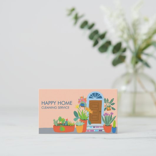 Huis het Schoonmaken Schattigee Voordeur Douane QR Visitekaartje (Staand voorkant)