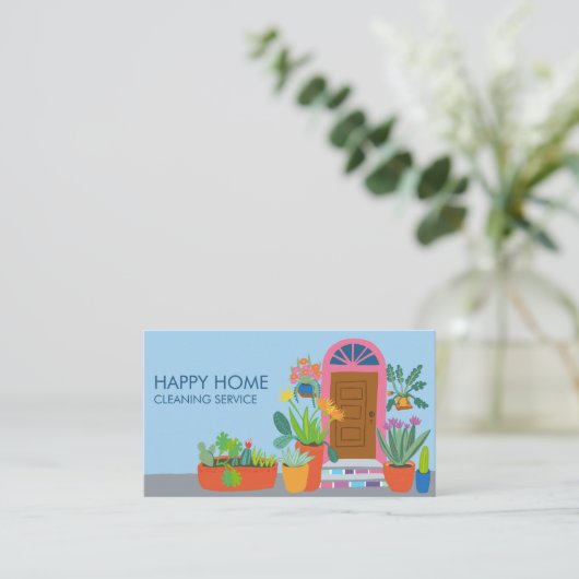 Huis het Schoonmaken Schattigee Voordeur Douane QR Visitekaartje (Staand voorkant)