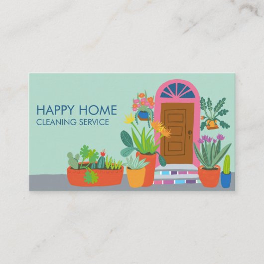 Huis het Schoonmaken Schattigee Voordeur Douane QR Visitekaartje (Voorkant)