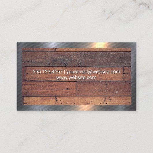 Huis Icoon | Houten Planken | Metalen Rand Visitekaartje (Achterkant)