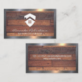 Huis Icoon | Houten Planken | Metalen Rand Visitekaartje (Voorkant / Achterkant)