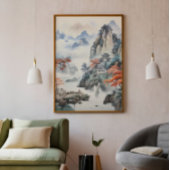 Huis in bergen Chinese kunst Foto Afdruk