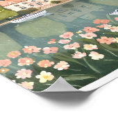 Huis in de bergen bij het meer poster (Hoek)