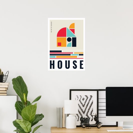Huis in de kunst van Bauhaus. Poster (Thuiskantoor)