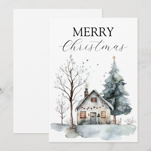 Huis in de sneeuw feestdagenkaart (Voorkant / Achterkant)