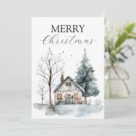 Huis in de sneeuw feestdagenkaart (Staand voorkant)