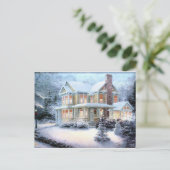 huis in de winter briefkaart (Staand voorkant)