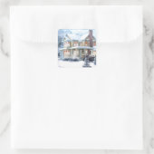  huis in de winter vierkante sticker (Tas)