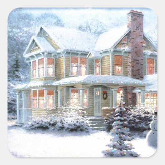  huis in de winter vierkante sticker (Voorkant)