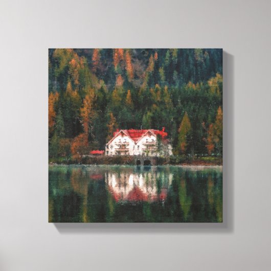 Huis in een bos canvas afdruk (Voorkant)