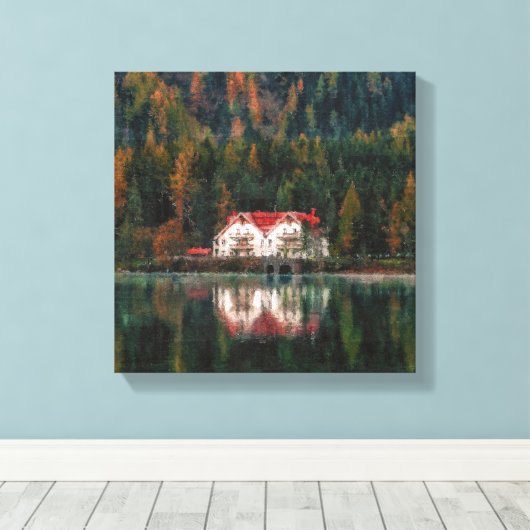 Huis in een bos canvas afdruk (Insitu (Houten vloer))