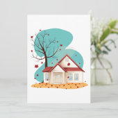 Huis in herfstuitnodigingen kaart (Staand voorkant)