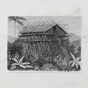 Huis in het Arfak-dorp Memiwa, Nieuw-Guinea Briefkaart