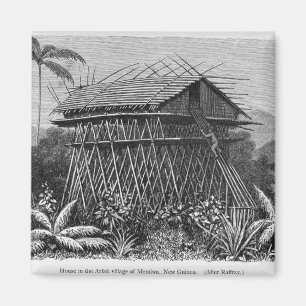 Huis in het Arfak-dorp Memiwa, Nieuw-Guinea Magneet