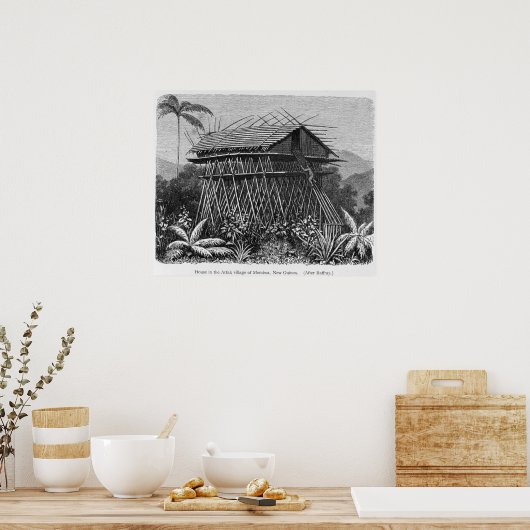 Huis in het Arfak-dorp Memiwa, Nieuw-Guinea Poster (Keuken)