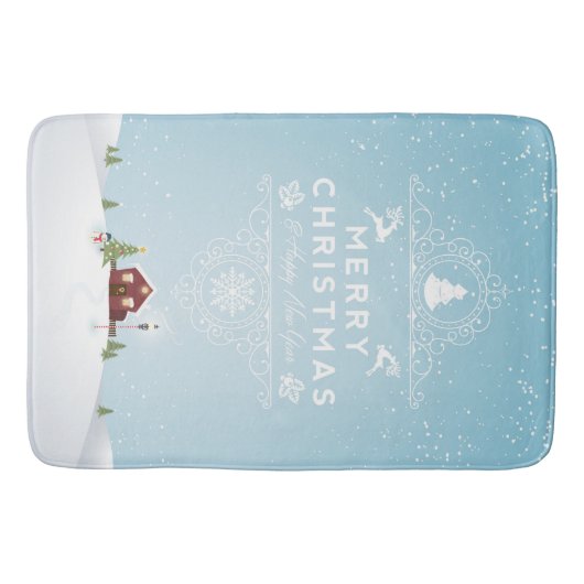 Huis in sneeuw, prettige kerst badmat (Voorkant)