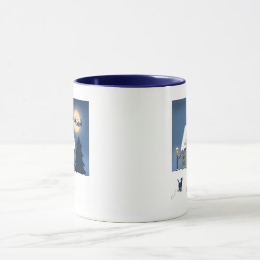 Huis in Snowy Night met Kat en Kerstman Mok (Midden)