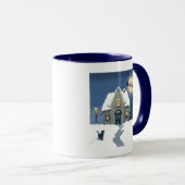 Huis in Snowy Night met Kat en Kerstman Mok (Voorkant rechts)