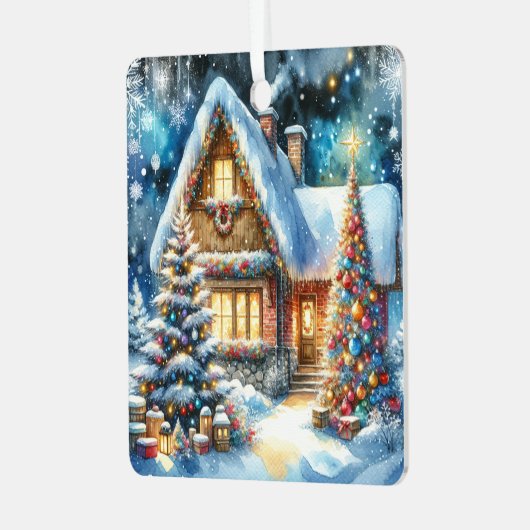  huis ingericht in feestelijke kerstdecoratie metalen ornament (Voorkant links)