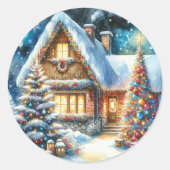 huis ingericht in feestelijke kerstdecoratie ronde sticker (Voorkant)
