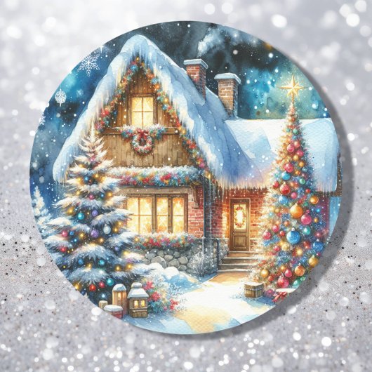 huis ingericht in feestelijke kerstdecoratie ronde sticker
