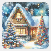 huis ingericht in feestelijke kerstdecoratie vierkante sticker (Voorkant)