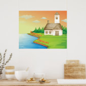 Huis langs de rivier poster (Keuken)