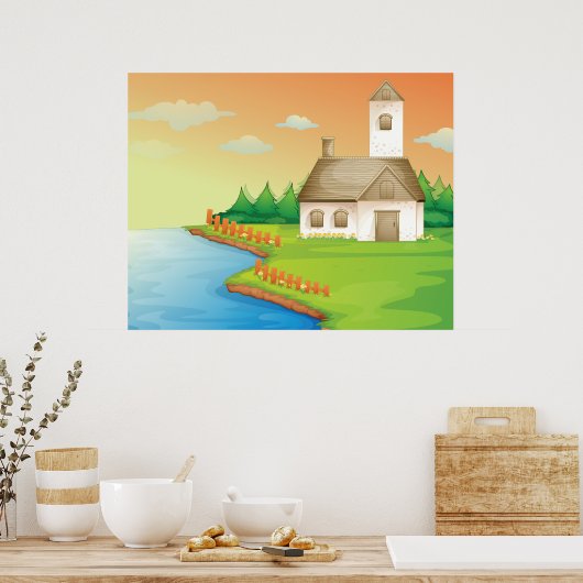 Huis langs de rivier poster (Keuken)