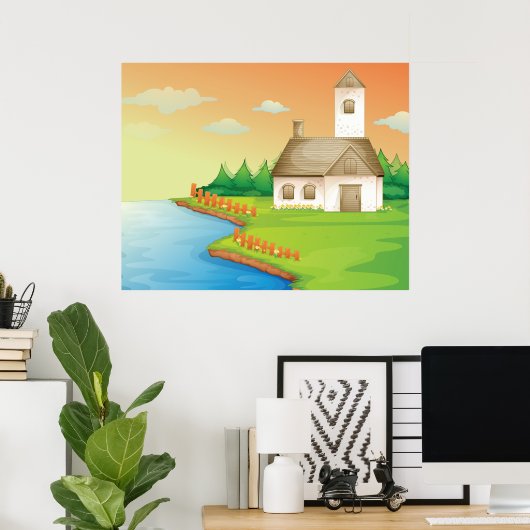 Huis langs de rivier poster (Thuiskantoor)
