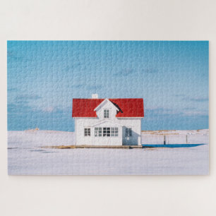 Huis Lofoten Noorwegen Reizen Outdoor Winter Sneeu Legpuzzel