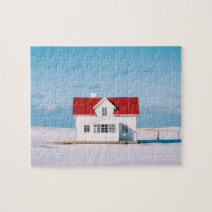 Huis Lofoten Noorwegen Reizen Outdoor Winter Sneeu Legpuzzel