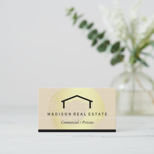 Huis Logo / Goud geborsteld Visitekaartje (Staand voorkant)