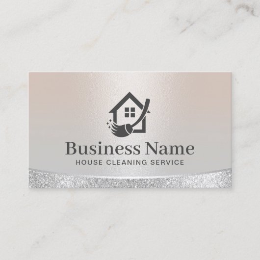 Huis Logo Home Schoonmaak & Maid Service Zilver Visitekaartje (Voorkant)