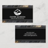 Huis Logo | Marmer Donkergrijs Goud Visitekaartje (Voorkant / Achterkant)