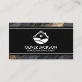 Huis Logo | Marmer Donkergrijs Goud Visitekaartje (Voorkant)