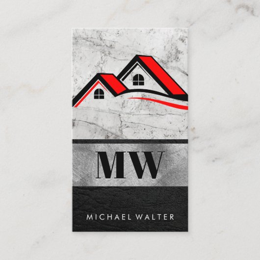 Huis Logo | Monogram | Marmeren leder Visitekaartje (Voorkant)