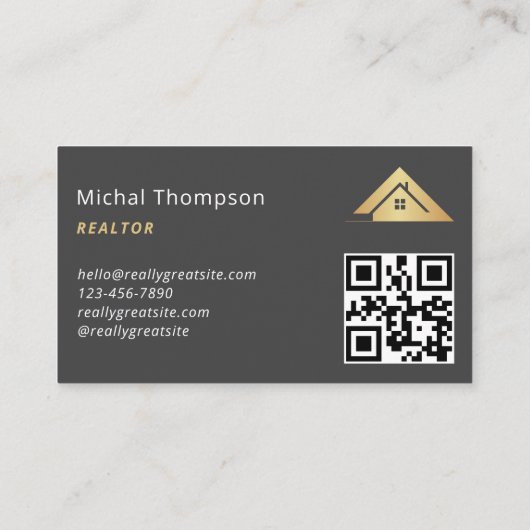 Huis Logo Vastgoed Grijs & Goud Realtor QR Code Visitekaartje (Achterkant)