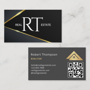 Huis Logo Vastgoed Navy & Gold Realtor QR Code Visitekaartje