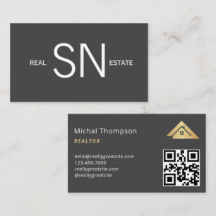 Huis Logo Vastgoed Navy & Gold Realtor QR Code Visitekaartje