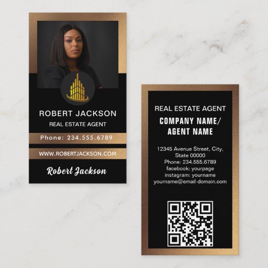 Huis Logo Vastgoed Zwart & Goud Realtor Foto Visitekaartje (Voorkant / Achterkant)