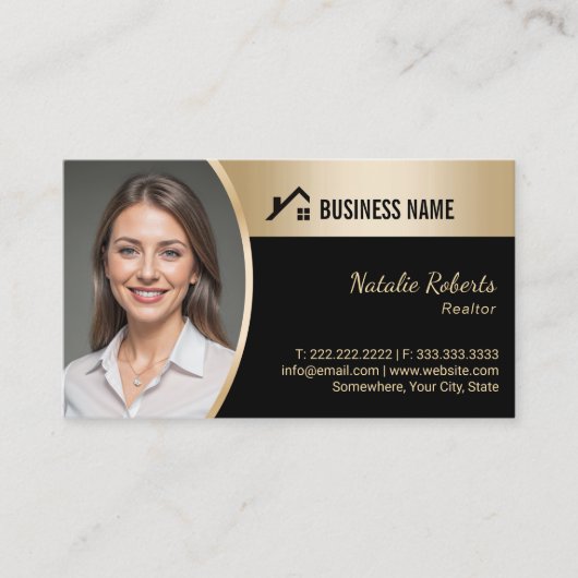 Huis Logo Vastgoed Zwart & Goud Realtor Foto Visitekaartje (Voorkant)