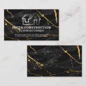 Huis Logo | Zwart marmer gouden achtergrond Visitekaartje (Voorkant / Achterkant)