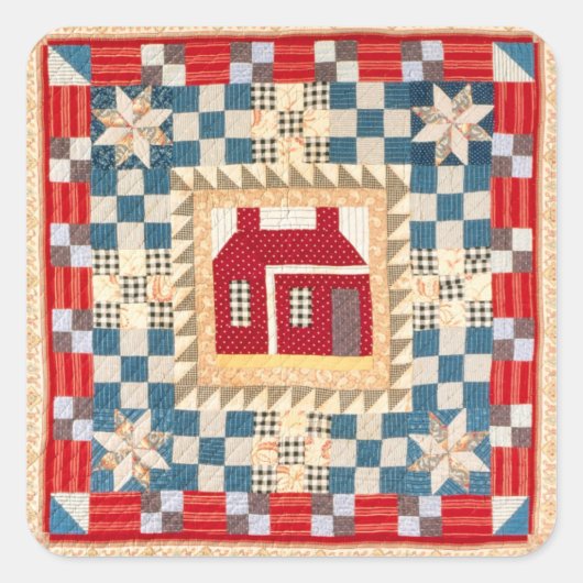 Huis Medaillon Quilt met Meerdere Grenzen Vierkante Sticker (Voorkant)