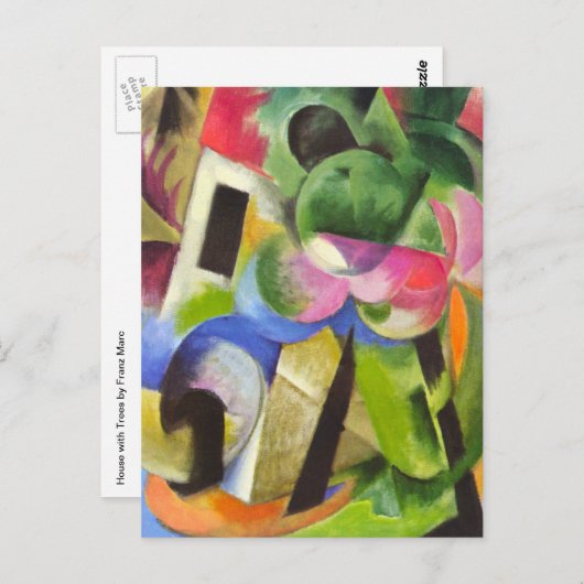 Huis met bomen van Franz Marc,  Kunst Briefkaart (Voorkant / Achterkant)