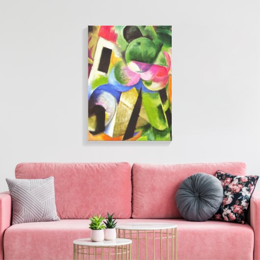 Huis met bomen van Franz Marc,  Kunst Canvas Afdruk (Insitu (Woonkamer))