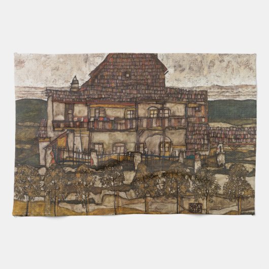 Huis met dakspanen dak door Egon Schiele Theedoek (Horizontaal)