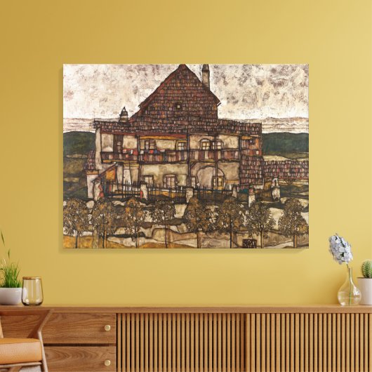 Huis met de Shingle Roof van Egon Schiele Canvas Afdruk (Insitu (Woonkamer))