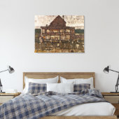 Huis met de Shingle Roof van Egon Schiele Canvas Afdruk (Insitu (Slaapkamer))