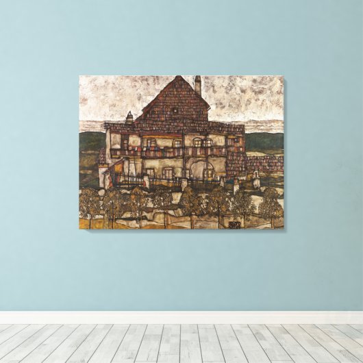 Huis met de Shingle Roof van Egon Schiele Canvas Afdruk (Insitu (Houten vloer))