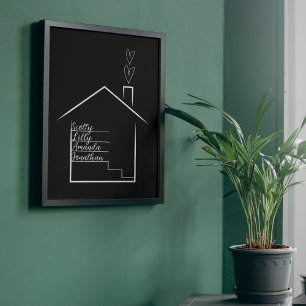 Huis met familienamen gepersonaliseerd poster